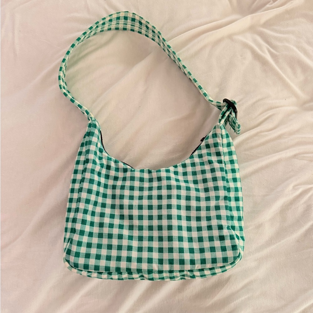 Green Gingham BAGGU mini nylon shoulder bag